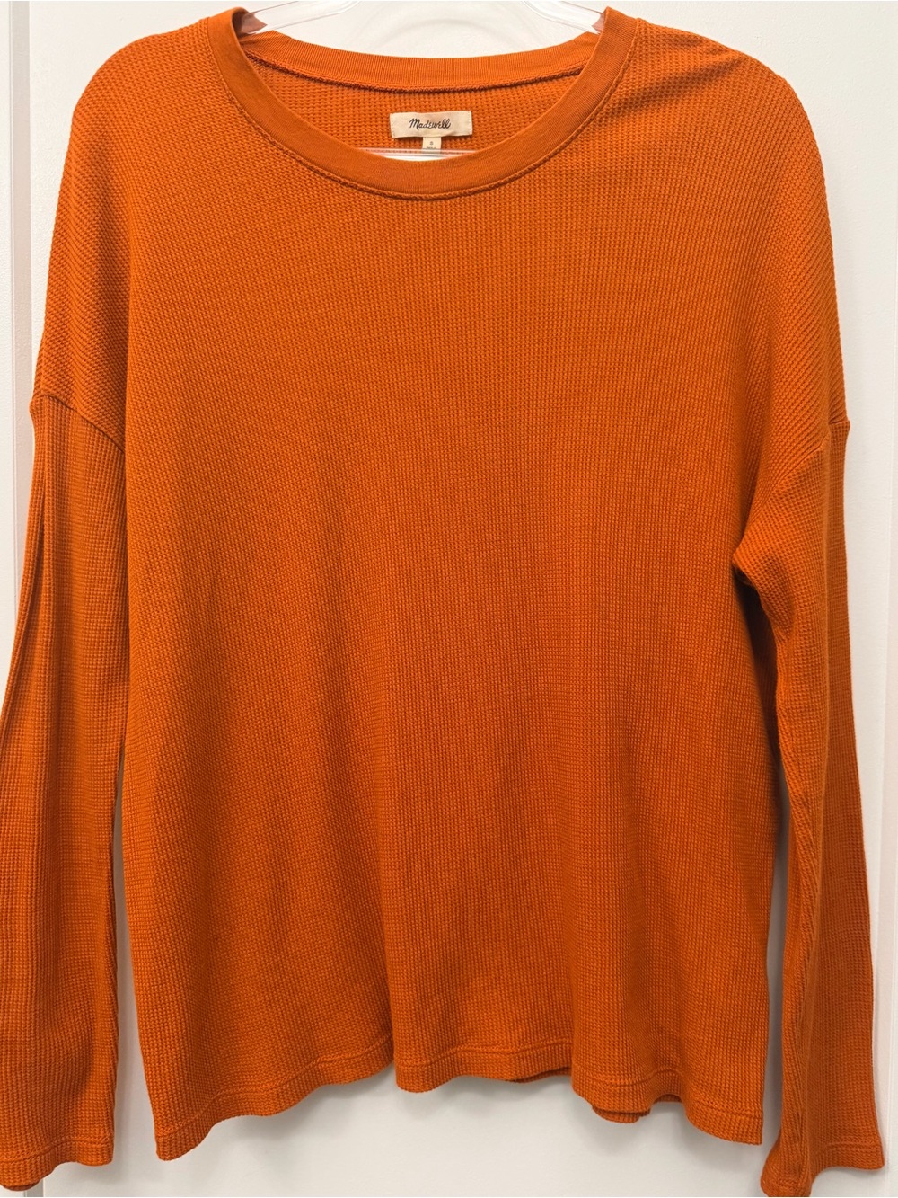 Madewell Rust Orange Waffle Knit Thermal Long Sleeve Top Size S